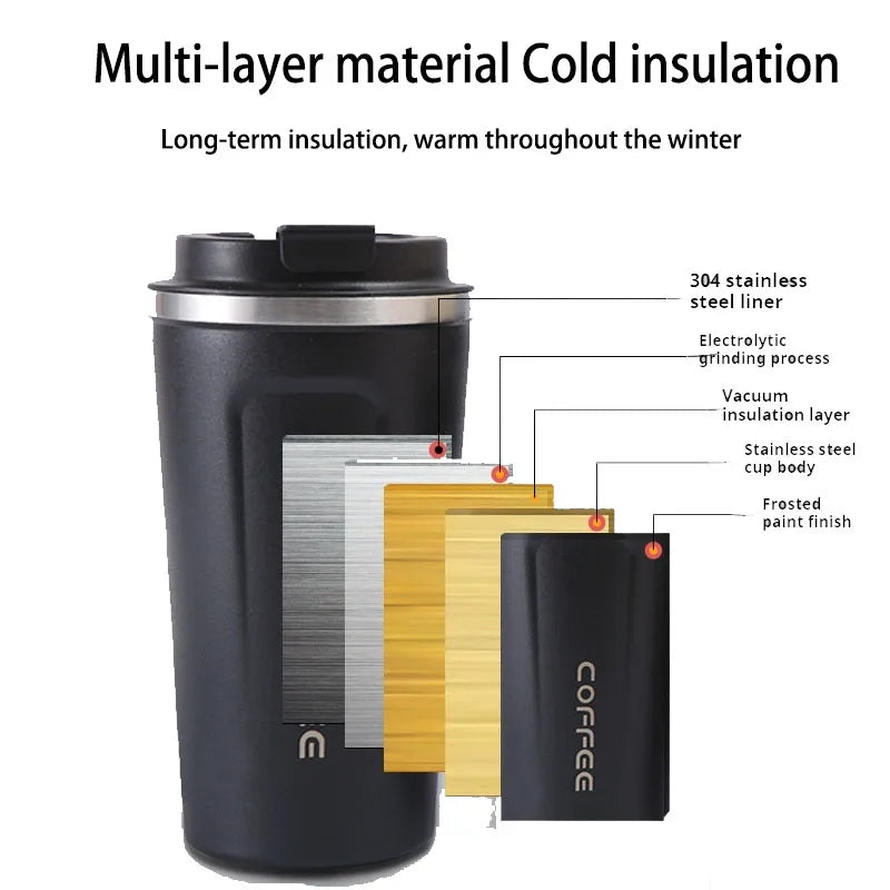 380/510ML Stainless Steel Coffee Mug Portable Tumbler Vacuum Flasks Car Thermal Cup Keeps Cold and Heat Thermal Mug Coffee Cup