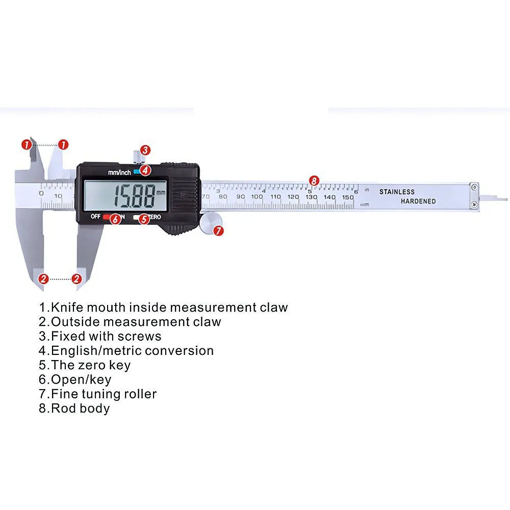 0-150/200/300mm 6' 8' 12' Stainless Steel Electronic Digital Caliper Trammel Precision Metric Measurement Tool With LCD Screen