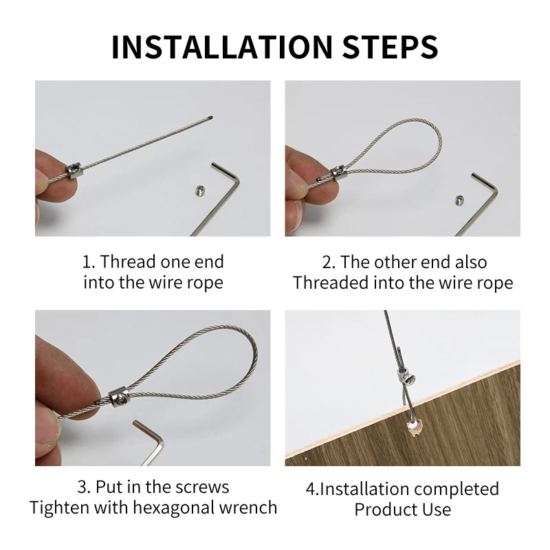 10-20pcs Steel Wire Rope Cable Clamp, Adjustable Metal Fixture Suitable for 1-4mm Stainless Steel Wire Rope
