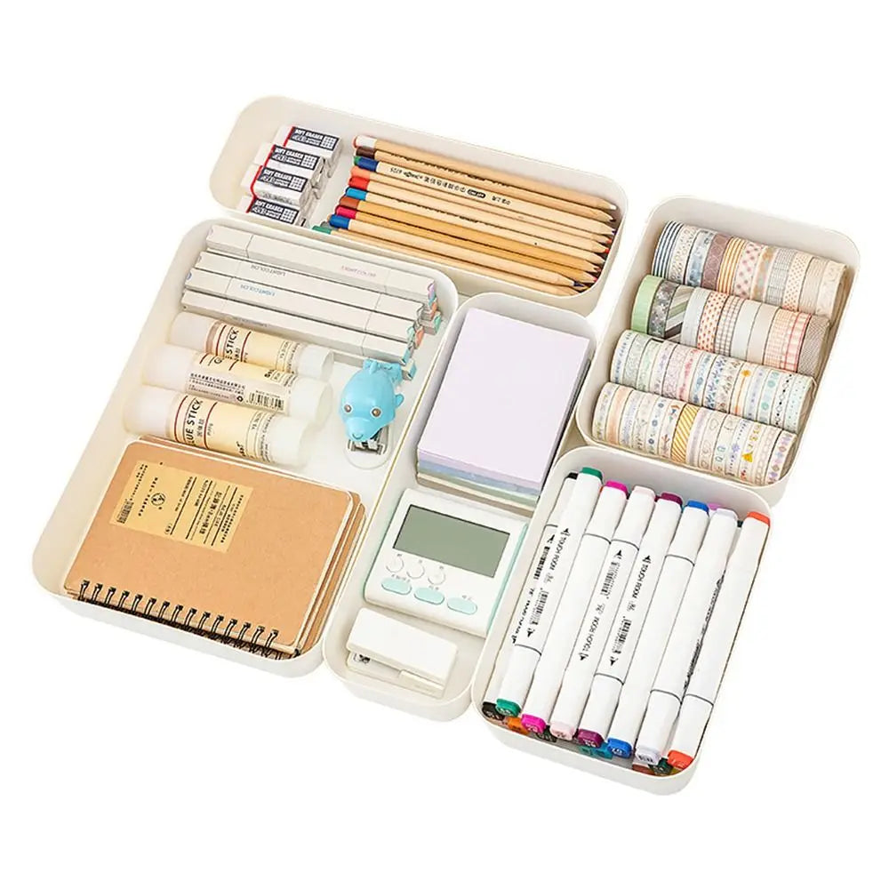 Plastic Desktop Storage Box Stackable Large Capacity Drawer Divider Storage Box Solid Color Documents File Organizer Home Office
