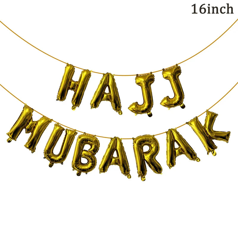 Black Gold Hajj Mubarak Disposable Paper Plates Cups Napkins Banner Balloons Home 2026 Eid Mubarak Islamic Muslim Party Supplies