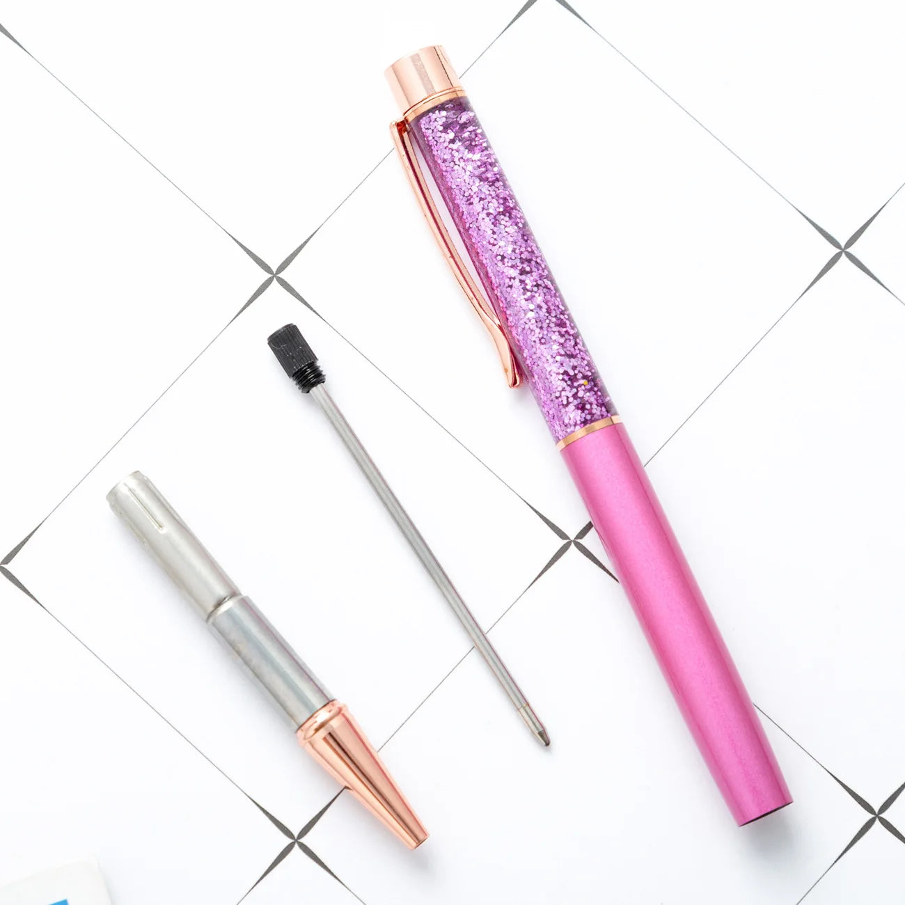 Lytwtw's Ballpoint Pen Oil Metal Office School Supplies Stationery Spinning Rose Gold Gift Cute Clip Glitter