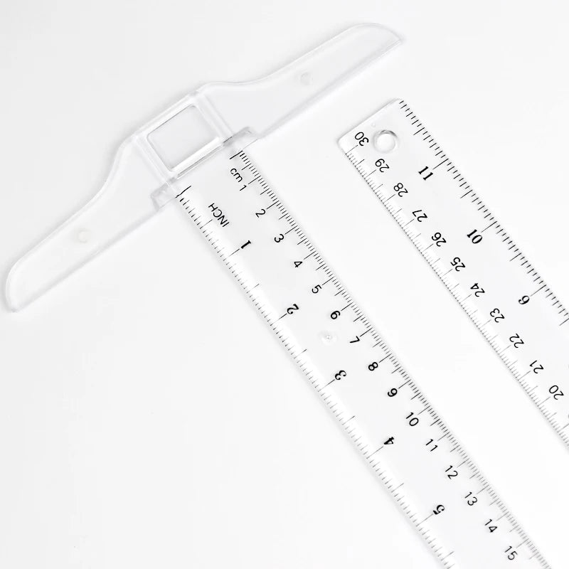 4pc, T-Square Ruler, Transparent And Orange, Clear Dual-Sided Measurement Tool For Drafting And General Layout Work