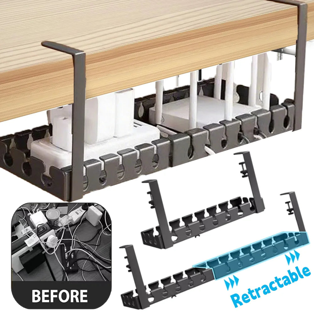 Under Desk Cable Management Tray No Drill Iron Power Strip Holder Wire Cord Organizer Clamp Mount for Home Office Desk