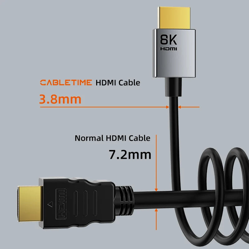 CABLETIME 8K Slim HDMI 2.1 Cable HDMI to HDMI Cable 8K@60Hz 4K@120Hz Ultra HD Resolution 3.8mm Width for Laptop Lenovo Dell