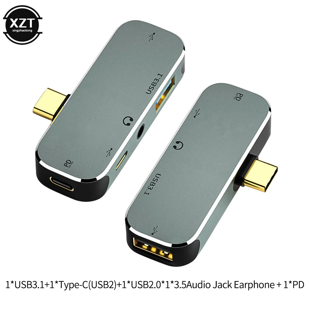 Multi-function 6 in 1 Type-C Hub 3.55mm Jack PD100W USB3.0/USB2.0/USB3.1 HDMI-Compatible USB Extender Hub