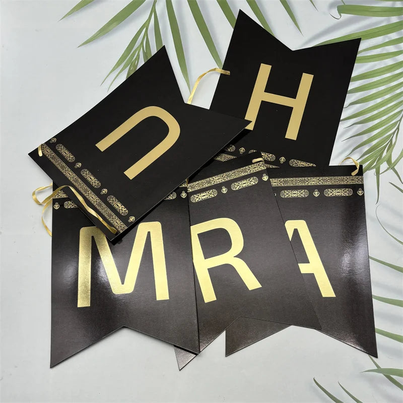 Black Gold Hajj Mubarak Disposable Paper Plates Cups Napkins Banner Balloons Home 2026 Eid Mubarak Islamic Muslim Party Supplies
