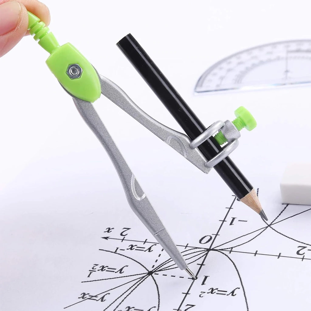 1 Set Math Geometry Kit Protractor Compass Set Triangle Ruler  11 Pcs Student Supplies,Green