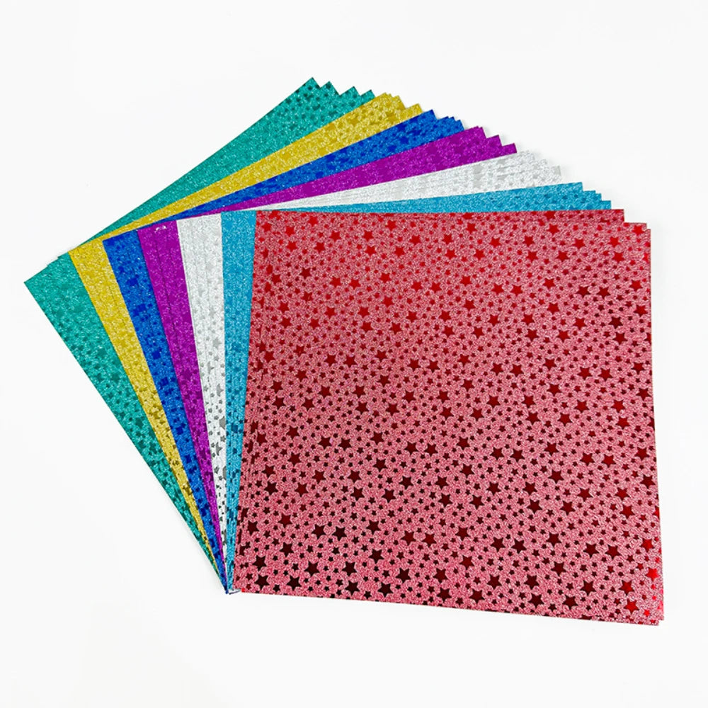 15*15cm Colorful Glitter Origami Kids Handmade Materials DIY Scrapbooking Folding Craft Paper Square Star Pattern Craft Decor