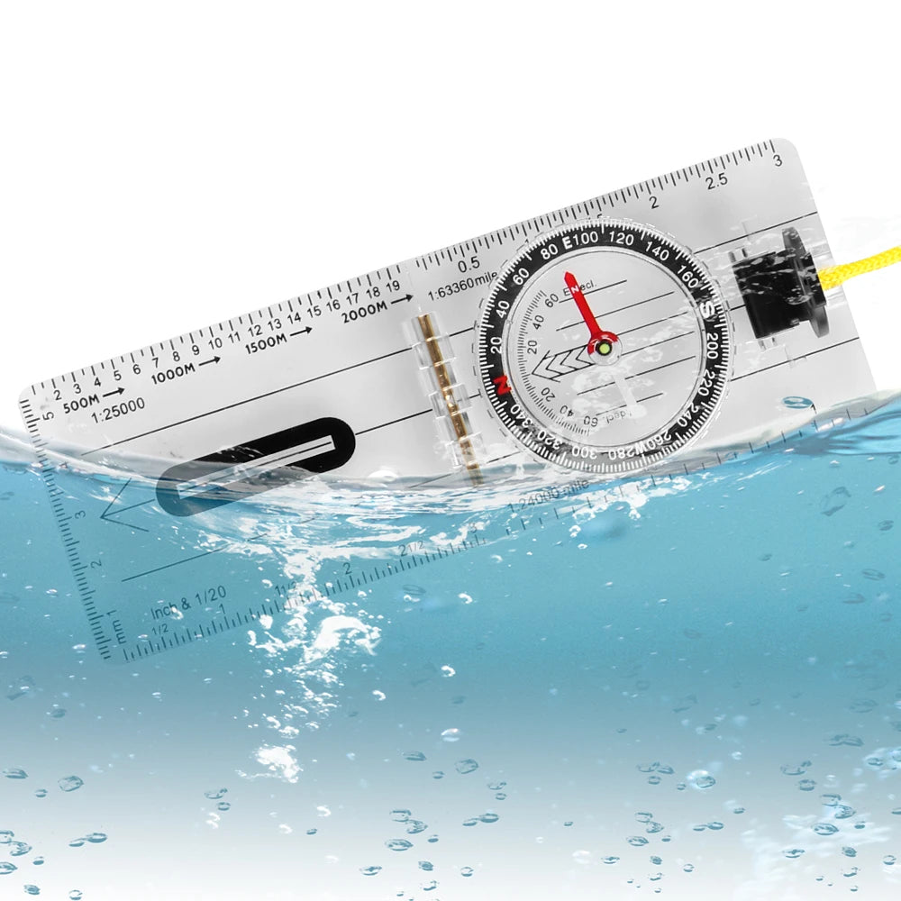 Compass Map Scale Ruler Multifunctional Survival Guiding Tool Folding Drawing waterproof for Outdoor Hiking Camping Survival
