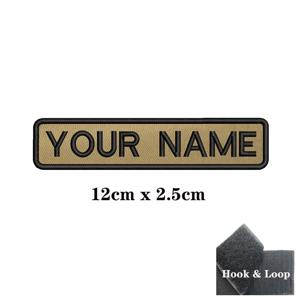 1PC Custom Personalized Name number Patch Stripes Badge tags chevrons Armband Iron On Or Hook Loop embroidered Military Khaki