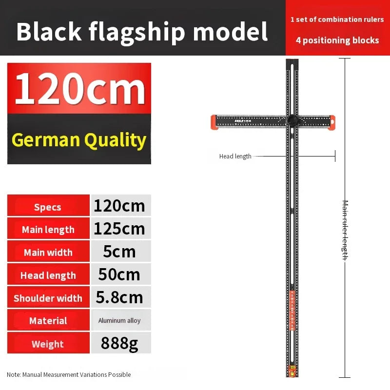 Woodworking T-Square Ruler 2 in 1 Drill Guide Hole Positioning Measuring Tool