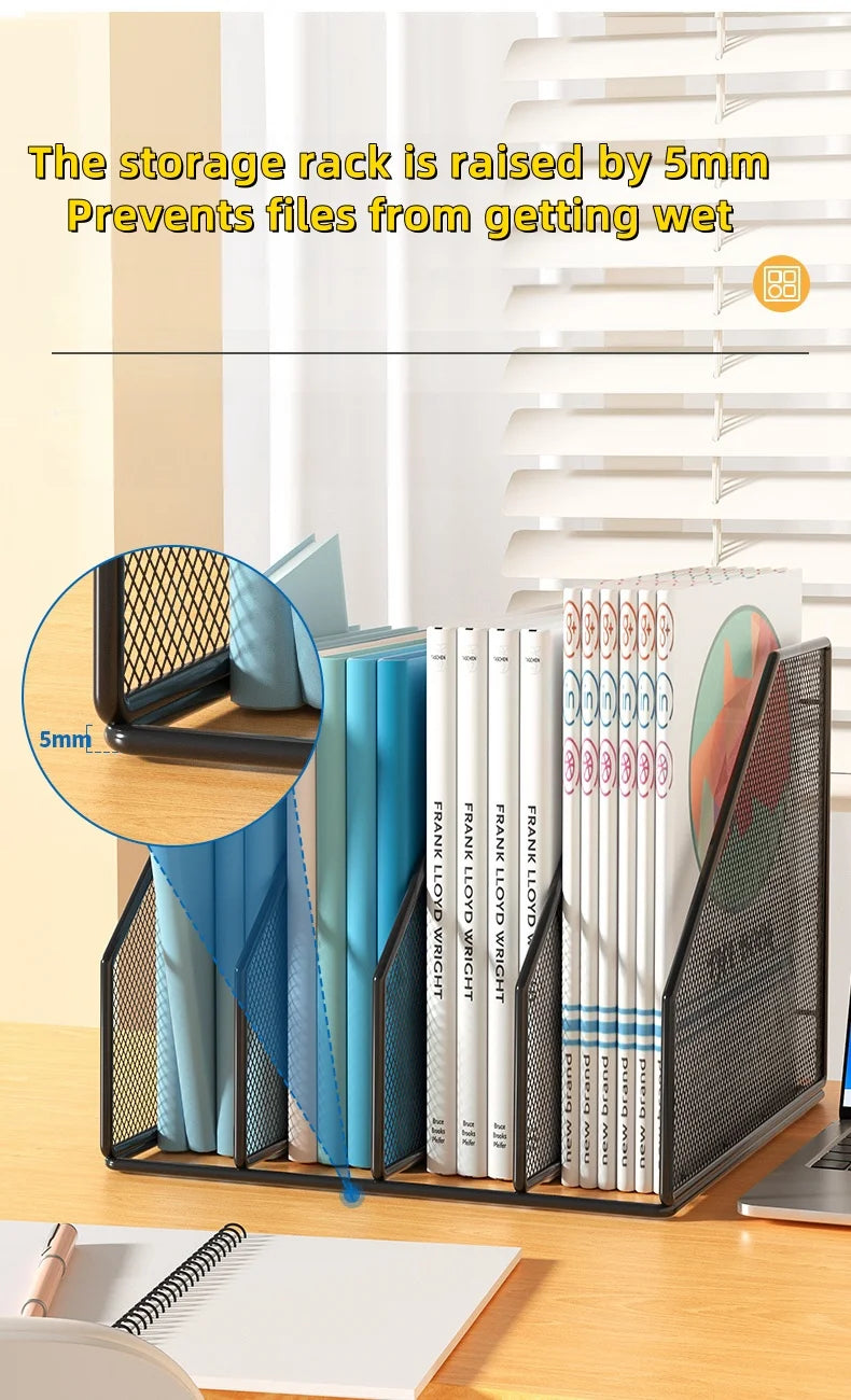 3 or 4 Slot Desktop File Organizer Metal Mesh Magazine Book Document Holder Black White for Office School Home Students Teachers