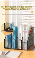 3 or 4 Slot Desktop File Organizer Metal Mesh Magazine Book Document Holder Black White for Office School Home Students Teachers