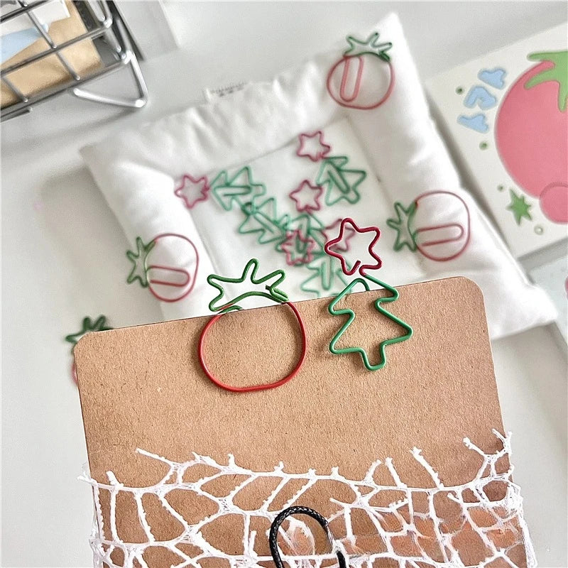 10/20pcs Cartoon Cute Christmas Tree Santa's Hat Creative Tomato Metal Office School Stationery Supplies Cute Paper Clips Gifts