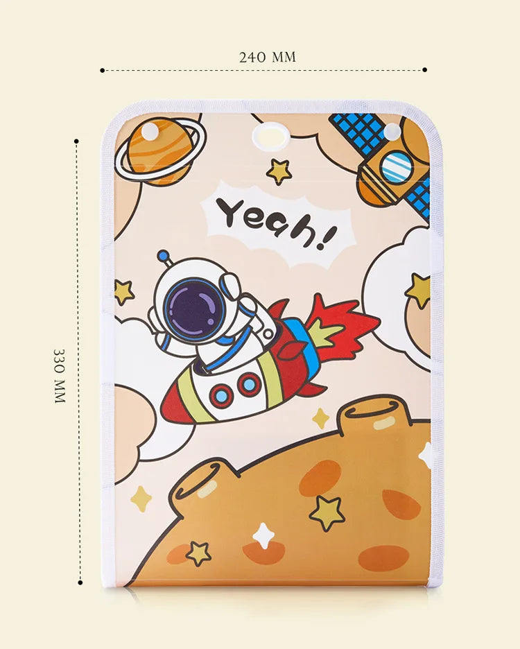 Cartoon Vertical File Bag A4 Hanging 13 Grid Children's Fun Astronaut Test Paper Material Storage Organ Bag Desk Organizer