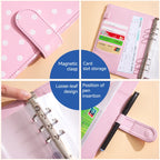 New A5 PU Leather Binder Cover with Magnetic Buckle Closure, 6 Ring Personal Notebook for Organizing Planner, Photo Card Sleeves