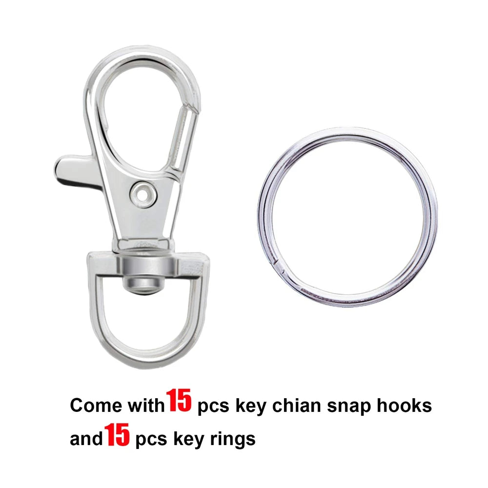 30pcs Metal Swivel Lanyard Snap Hooks and Split Key Rings Chain Hook Keychain for DIY Key chain Making