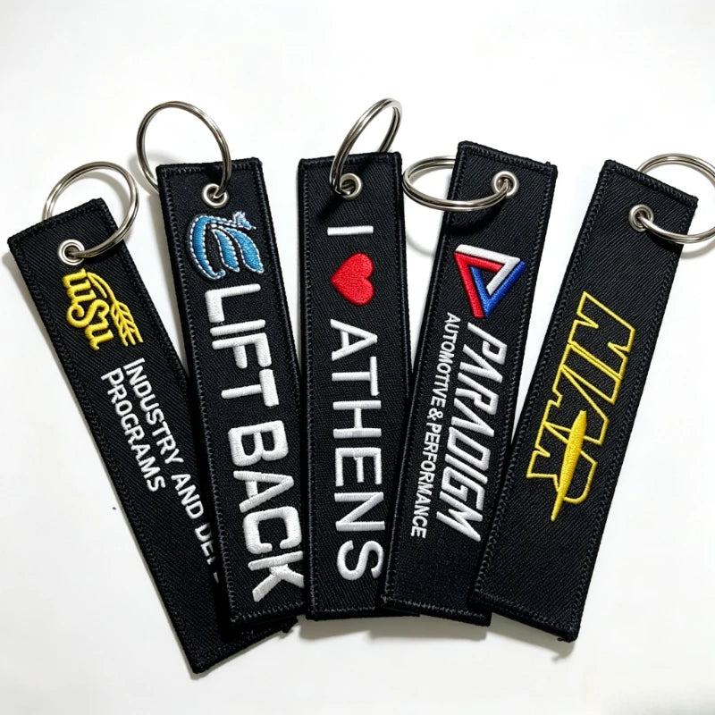 Wholesale Custom Embroidery Keychains Logo Flight Tag Keychain Jet Tag Keychain Personalized Name Key Ring Fabric Keychain