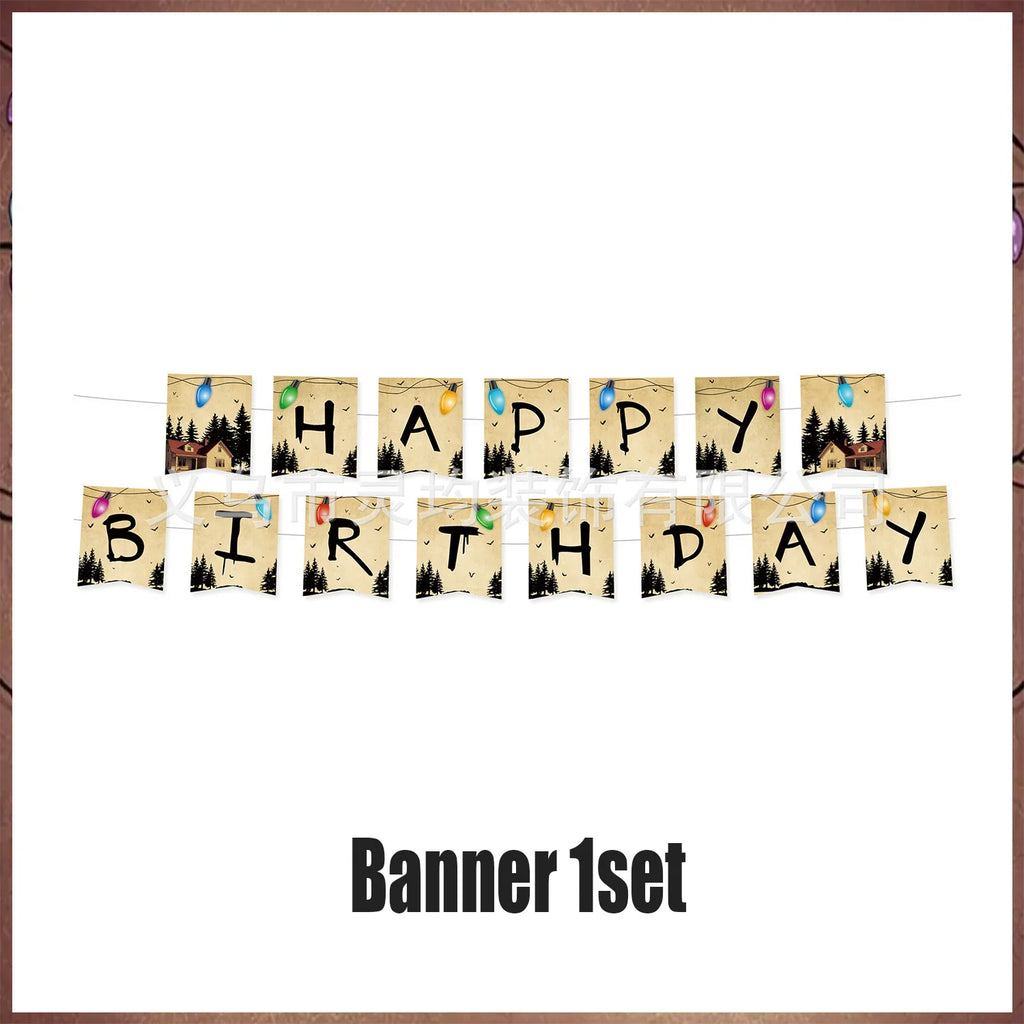 Stranger Theme Birthday Party Tableware Decoration American TV Paper Plate Napkin Banner Lights Alphabet Backdrops Kids Supplies