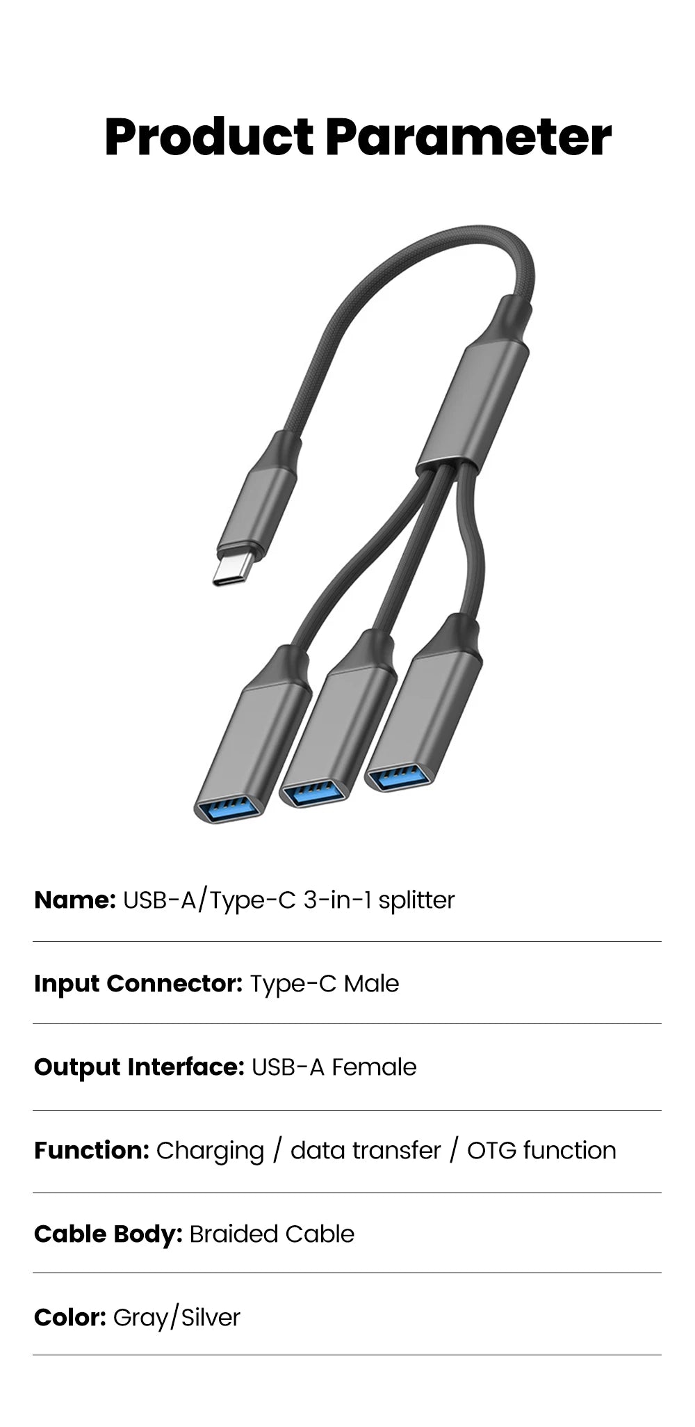 Multifunctional 3 in 1 USB Type C Hub Extensions OTG Adapter Fast Data Transfer Adapter For PC Laptop Macbook HUB Splitter Cable