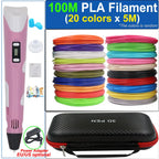 Children's 3D Pen 3D Drawing Printing Pen with LCD Screen Power Adapter 200M PLA Filament Toy Kids Christmas Birthday DIY Gift