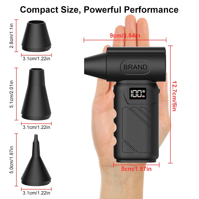 9000KRPH Mini Turbo Air Blower Ergonomic Grip Compact Cordless Compressed Air Duster Handheld Jet Fan for Keyboard Home Dust