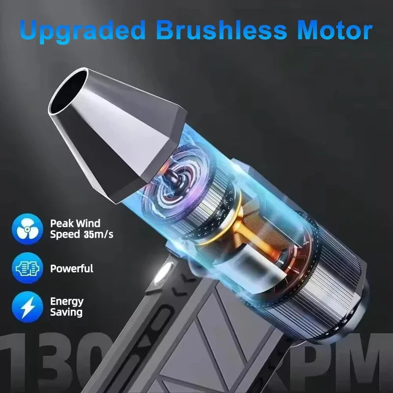 130000RPM Dust Blower Violent Fan With LED Light Powerful Handheld Rechargeable  Blower Electric Air Duster 3 Speed 52 m/s