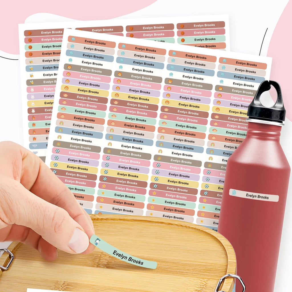 144PCS Personalized Name Stickers Long Strip Pencil Labels Custom Waterproof Self Adhesive Name Labels for Bottles Notebooks