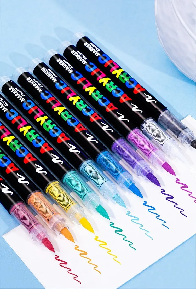 GUANGNA 16 Colors Direct-liquid Acrylic Paint Pens Brush Marker Pen for Rock Painting Stone Ceramic DIY Art Supplies Stationery