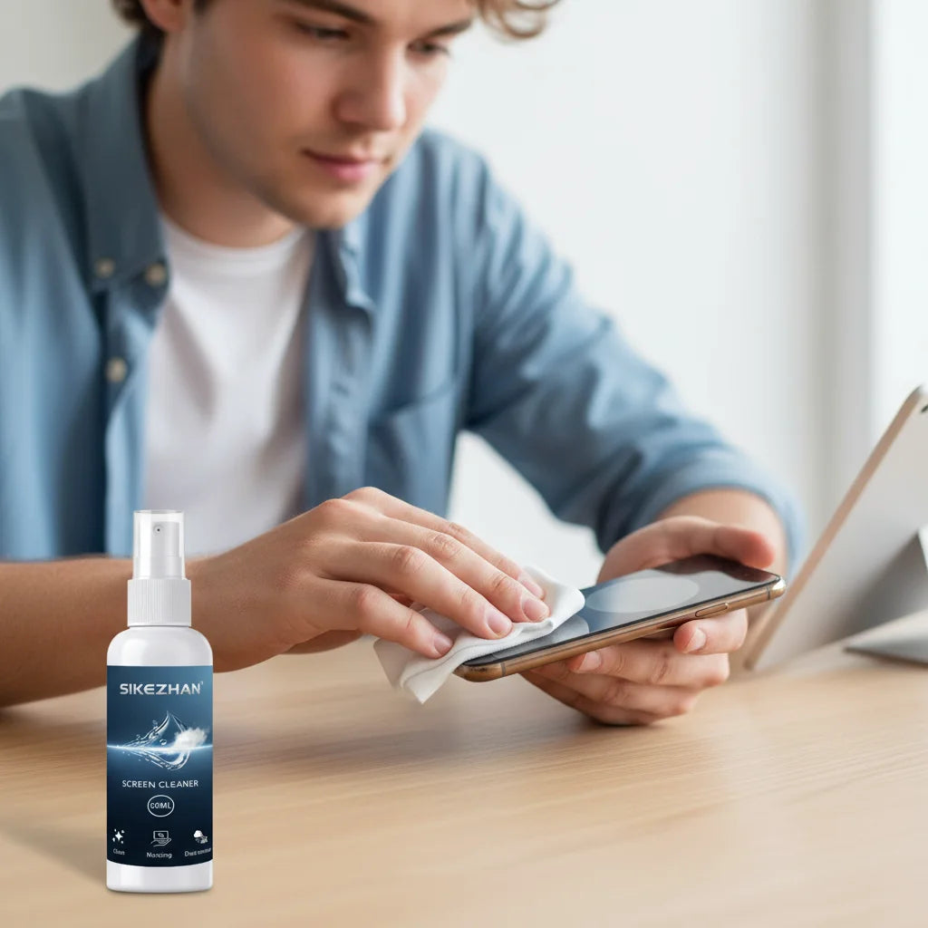 Screen Cleaner 50ml + Microfiber Polishing Cloth, Streak‑Free Phone/Laptop/Tablet/Monitor Kit, Removes Fingerprints & Dust