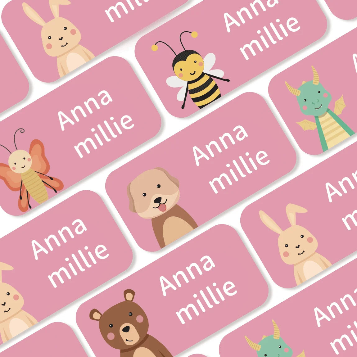 Custom Name Labels Stickers, Waterproof Personalized Clothing & Item Tags, Cute Animal Labels for Bottles Lunch Box, 72pcs
