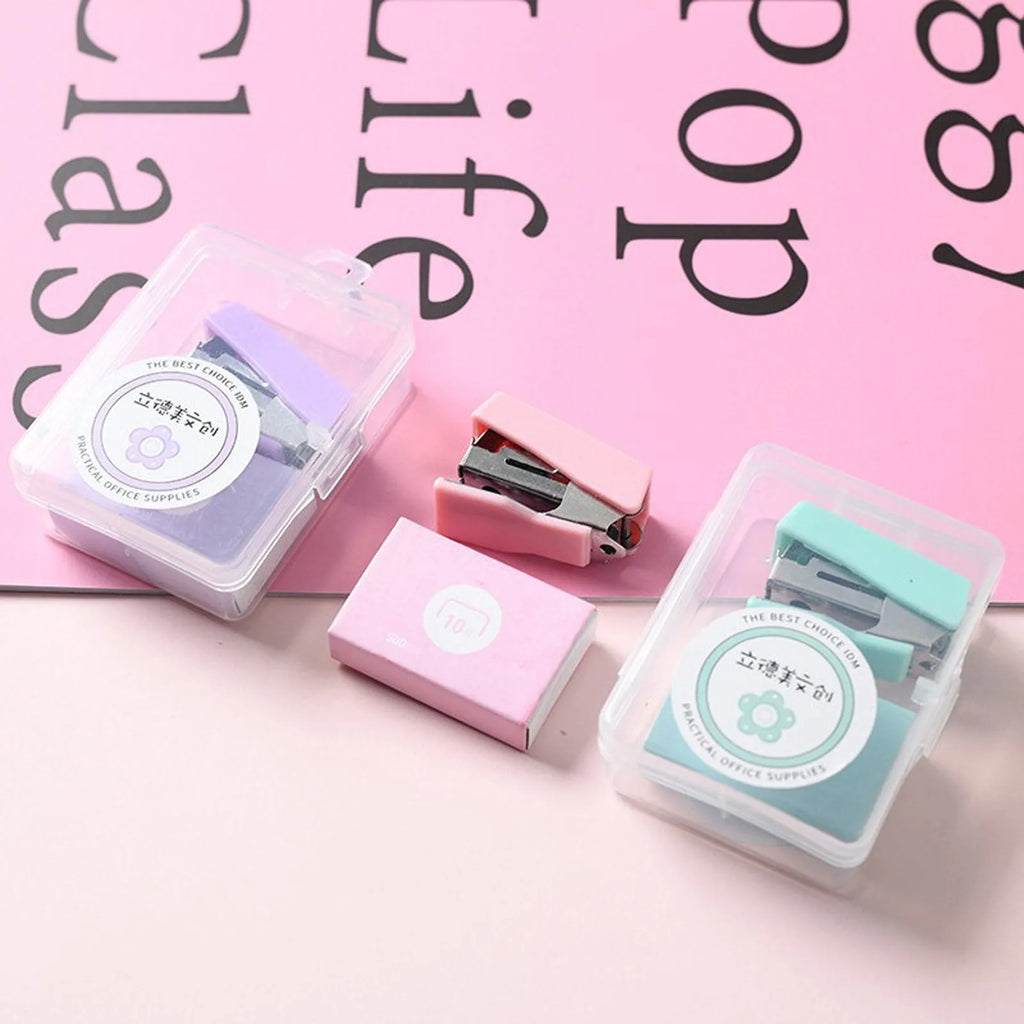 Mini Desktop Stapler Set with 400 Staples Portable Office Stationery Kit Home School Supplies Compact Paper Fastener Tool