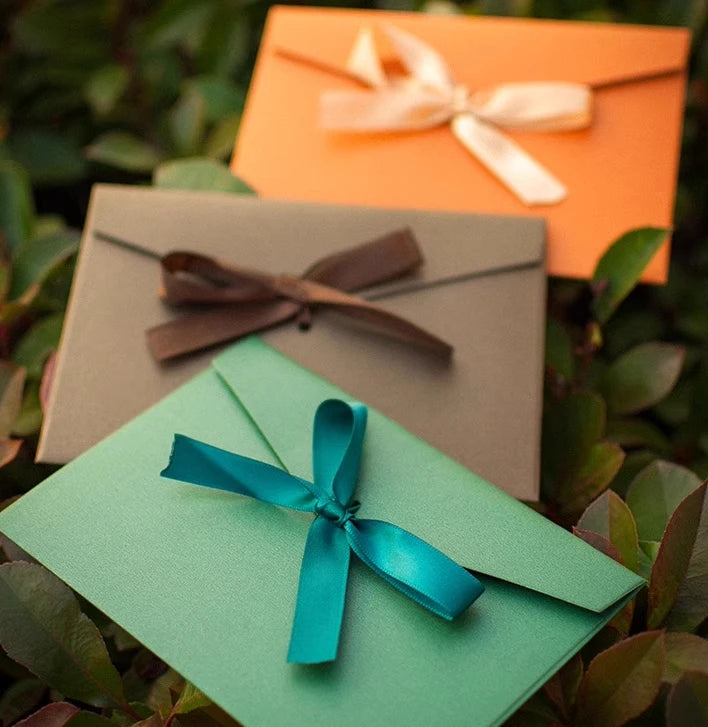 10 Pcs/set Envelope Pearlescent Paper Bow Thicken Ribbon Retro Creative Color Stationery Wedding Invited Gift