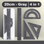 Deli 4Pcs Metal Ruler Set Multifunctional Straight Triangle Ruler Protractor Math Geometry Kit for School Kids Drawing Measuring