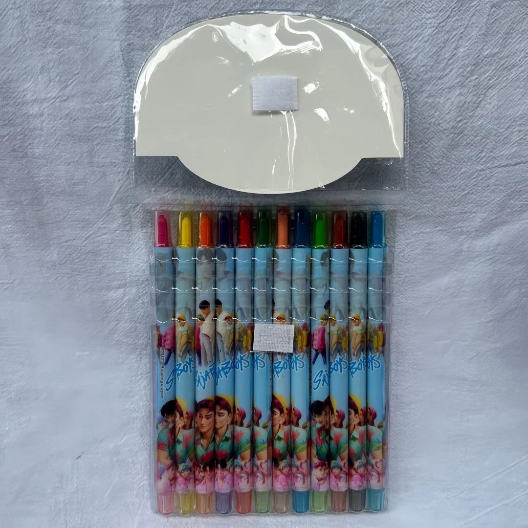 Popular rotating crayons girl group style 12 colors cute drawing tools for kids students daily coloring painting stationery