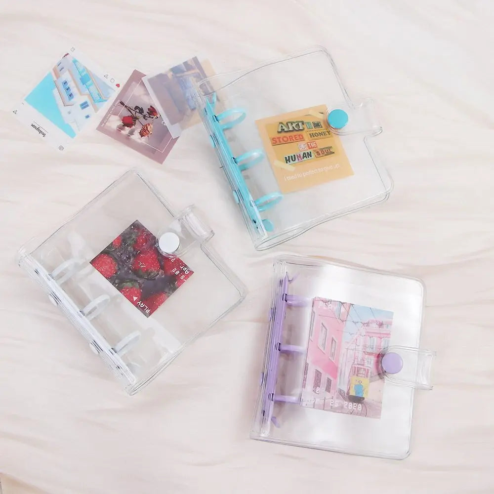 Portable Mini Handbook Glitter Notebook Pages Transparent Binder Notebook Cover Card Organizer 3 Hole Binder Clip Photo album