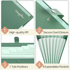 8 Pocket Expanding Accordion File Organizer | Letter Size Dark Green Folder | Portable Document Storage With Classification Labels