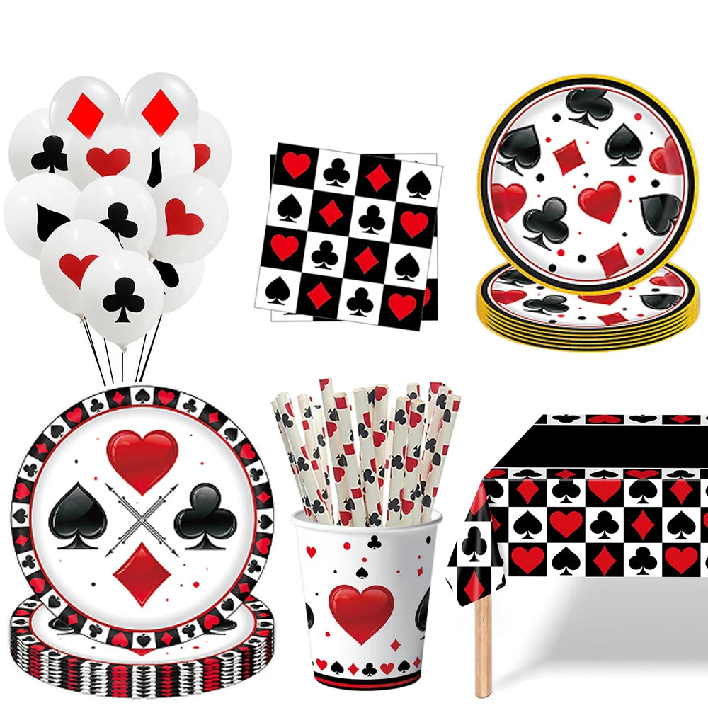 Casino Party Supplies for Men/Adults Poker Paper Plates Cups Napkins Straws for Poker Night Las Vegas Party Decorations