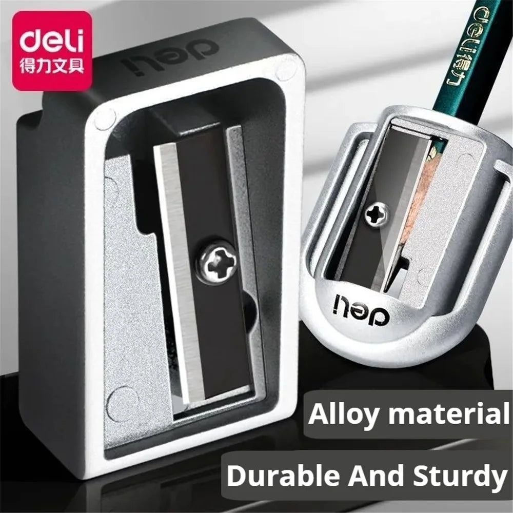 1/2Pcs Deli Zinc Alloy Pencil Sharpener Silver Metal Sharpener School Office Sharpener Stationery Supplies