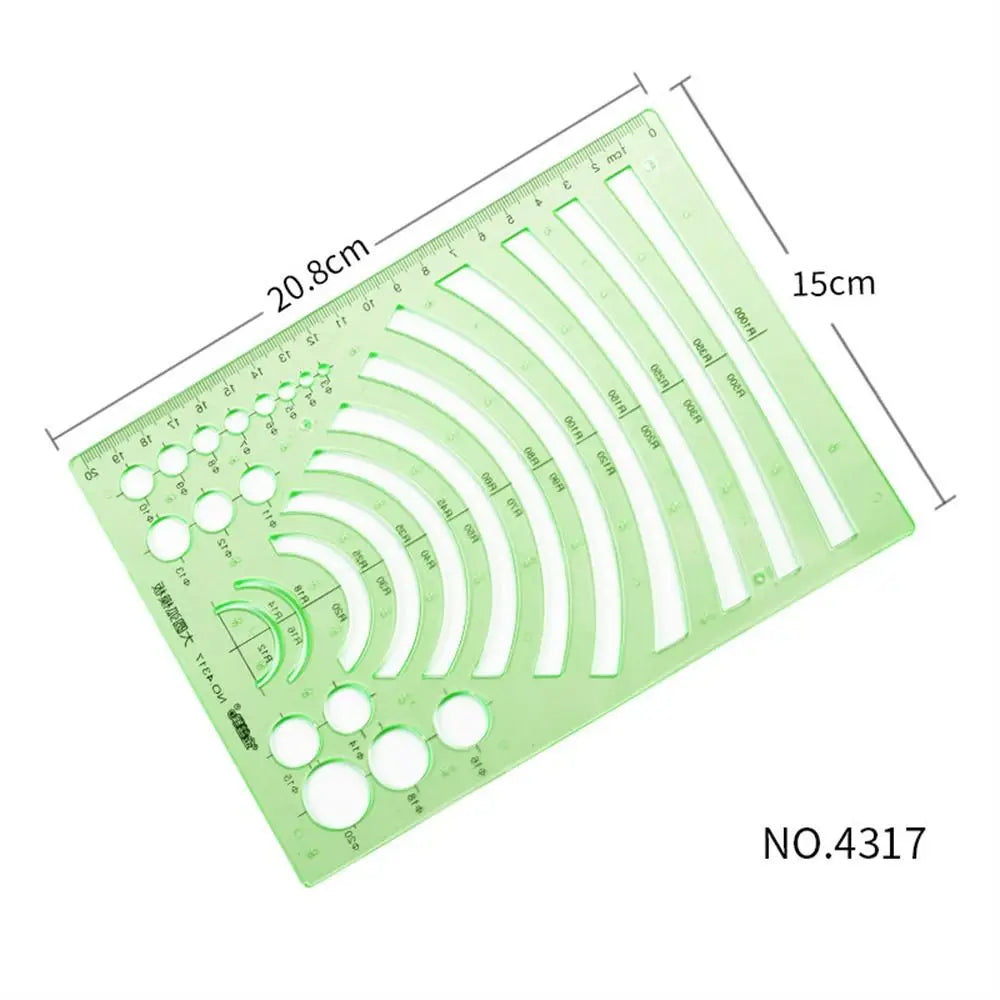 17 Styles Rulers Green Plastic Circles Geometric Template Ruler Stencil Measuring Tool Stationery Students Drawing Curve Ruler