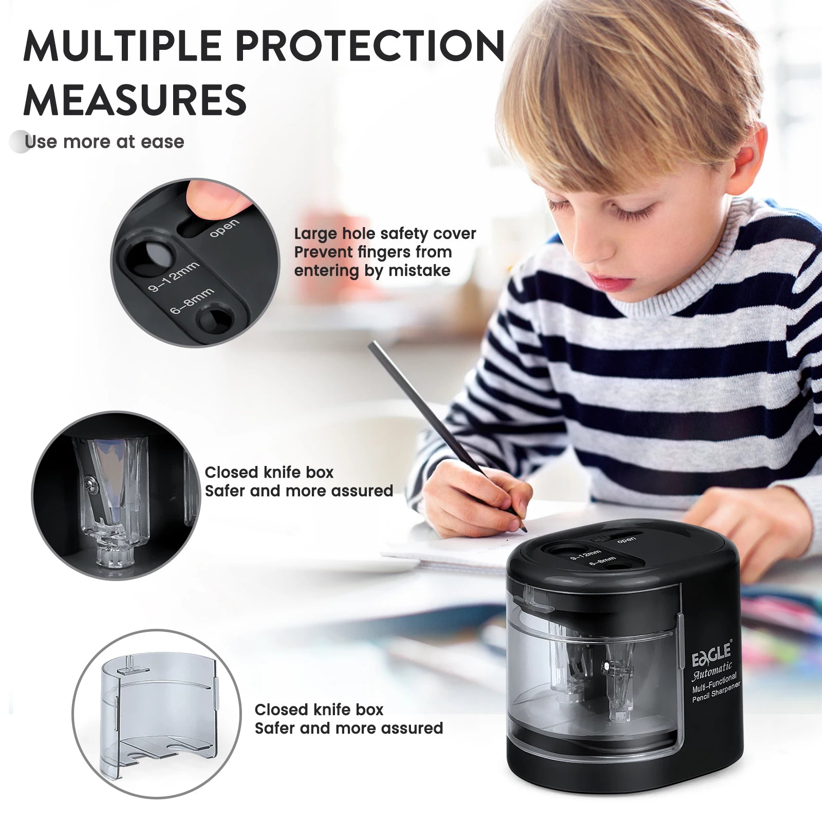 Eagle Auto Pencil Sharpener, Battery or USB Operated, Dual Holes, Dual Blades,  Portable,Office,School Supplies Stationery