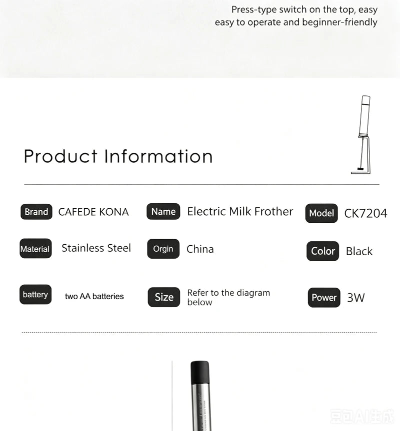 CAFEDEKONA Handheld Portable Electric Milk Frother, Mini Hand Mixer for Home Outdoor Barista Latte Art, AA Batteries Included