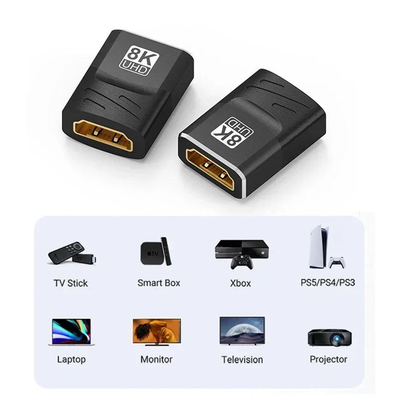 HDMI Extender 8K 60Hz 4K 120Hz Female to Female Connector HDMI 2.1 Cable Extension Converter HDMI-Compatible Adapter Coupler