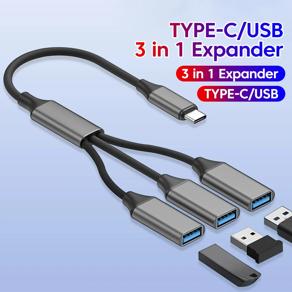 Multifunctional 3 in 1 USB Type C Hub Extensions OTG Adapter Fast Data Transfer Adapter For PC Laptop Macbook HUB Splitter Cable