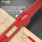 Precision Pocket T-Type Scribing Ruler with Slide Stop Inch & Metric Carpentry Square T-Track Measuring Marking Tool