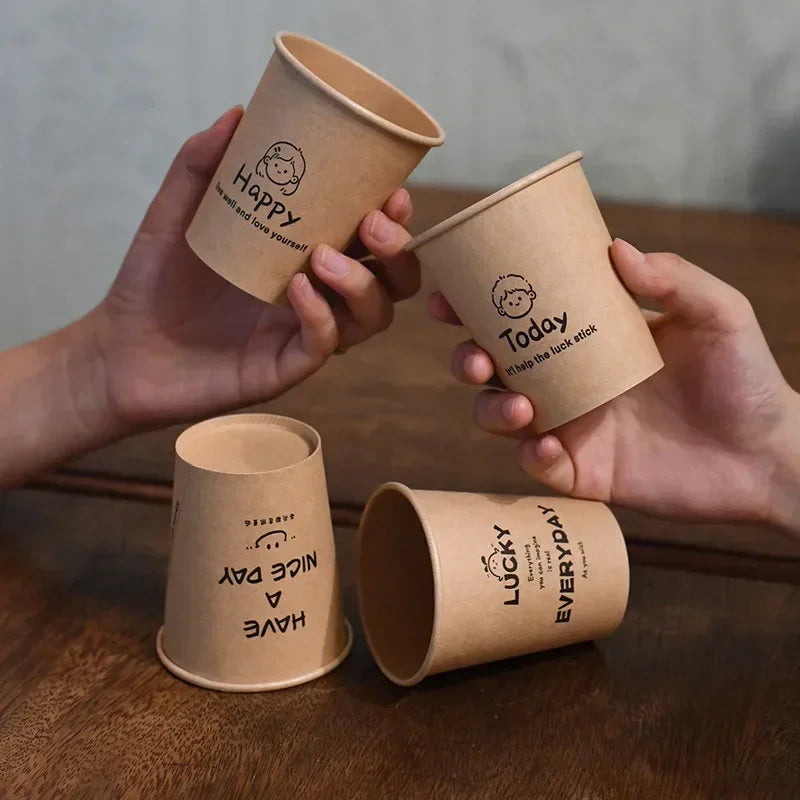 50PCS 250ml Disposable Biodegradable Paper Cup Tasting Cup Coffee Tea Milk Cup Party Supplies Drinking Tool BirthdayTableware