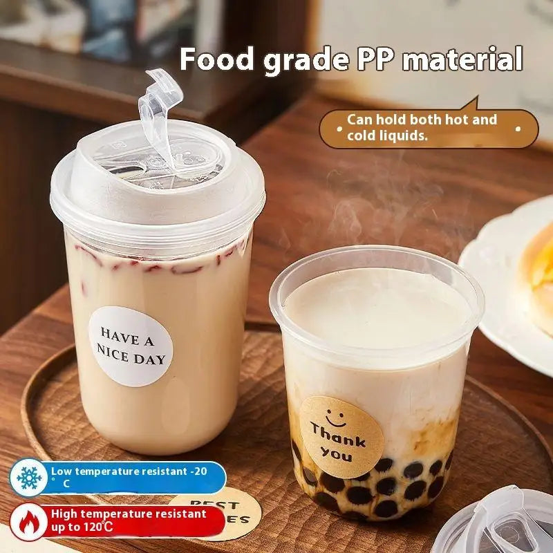 10pcs Transparent Coffee Cups With Lids U-shaped Disposable Cups For Hot Drink Milk Tea Takeaway Beverage Cups〔CC11〕