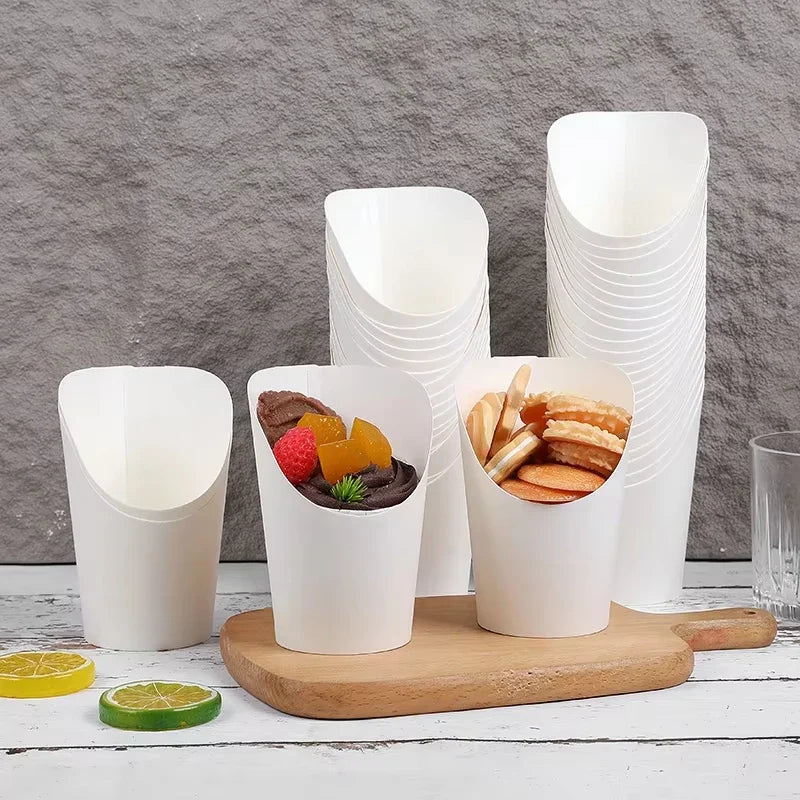 50/100PCS Disposable French Fries Cups Kraft Paper Snack Cups Ice Cream Waffles Dessert Catering Party Food Containers Supplies