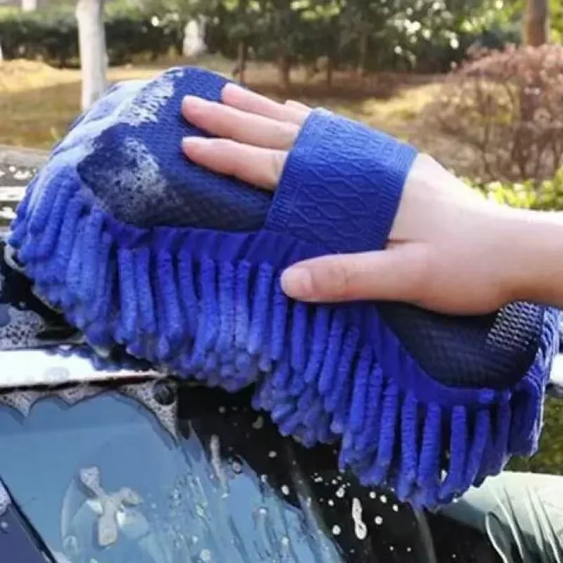 1/2Pcs Blue Microfiber Chenille Auto Cleaning Kit, Car Wash Sponge Pad Washing Glove Towel, Essential Auto Detailing Accessories